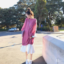 Pregnant womens autumn dress dress 2019 new womens two-piece Net Red Spring and Autumn bottoming sling fashion set