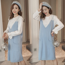 Pregnant women autumn dress 2019 new female two-piece suspender skirt knitted strap fashion suit skirt