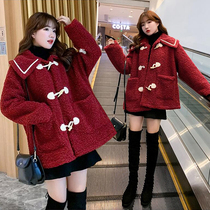 Pregnant womens autumn and winter coat fashion coat womens lamb hair plus velvet padded cotton clothes to wear Net red winter suit