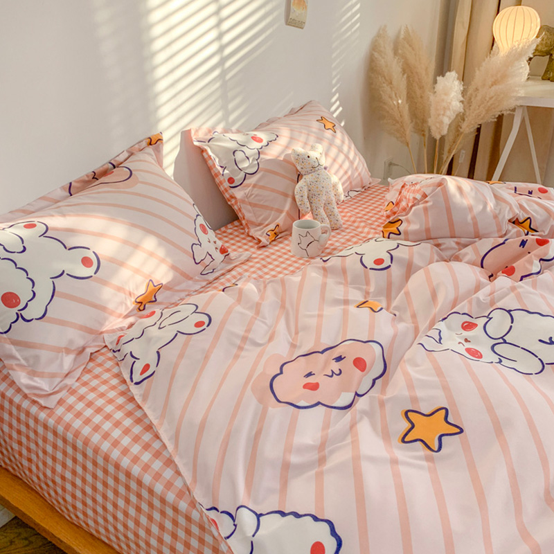 Cute Katinins quilt cover sheet covered with hood four sets of single single piece student Dormitory single bed with three sets 