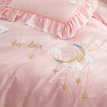 Pink bed four-piece set of summer cotton summer cotton with bed podium girl heart princess style bed