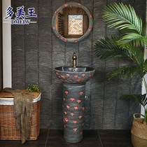 Wash basin upright post washbasin Ceramic Column Basin Balcony Toilet Outdoor integrated floor-type Terra basin pool