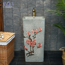 Domeiwang retro ceramic column washbasin integrated square column basin column type floor standing basin Basin