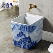 Jingdezhen blue and white mop pool ceramic balcony toilet mop pool wash mop basin household floor-standing mop Basin