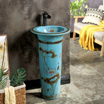 Chinese courtyard antique ceramic column washbasin integrated column basin retro floor standing outdoor wash basin