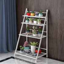Flower shelf multi-storey indoor special balcony shelf iron solid wood living room space flower pot floor type Green