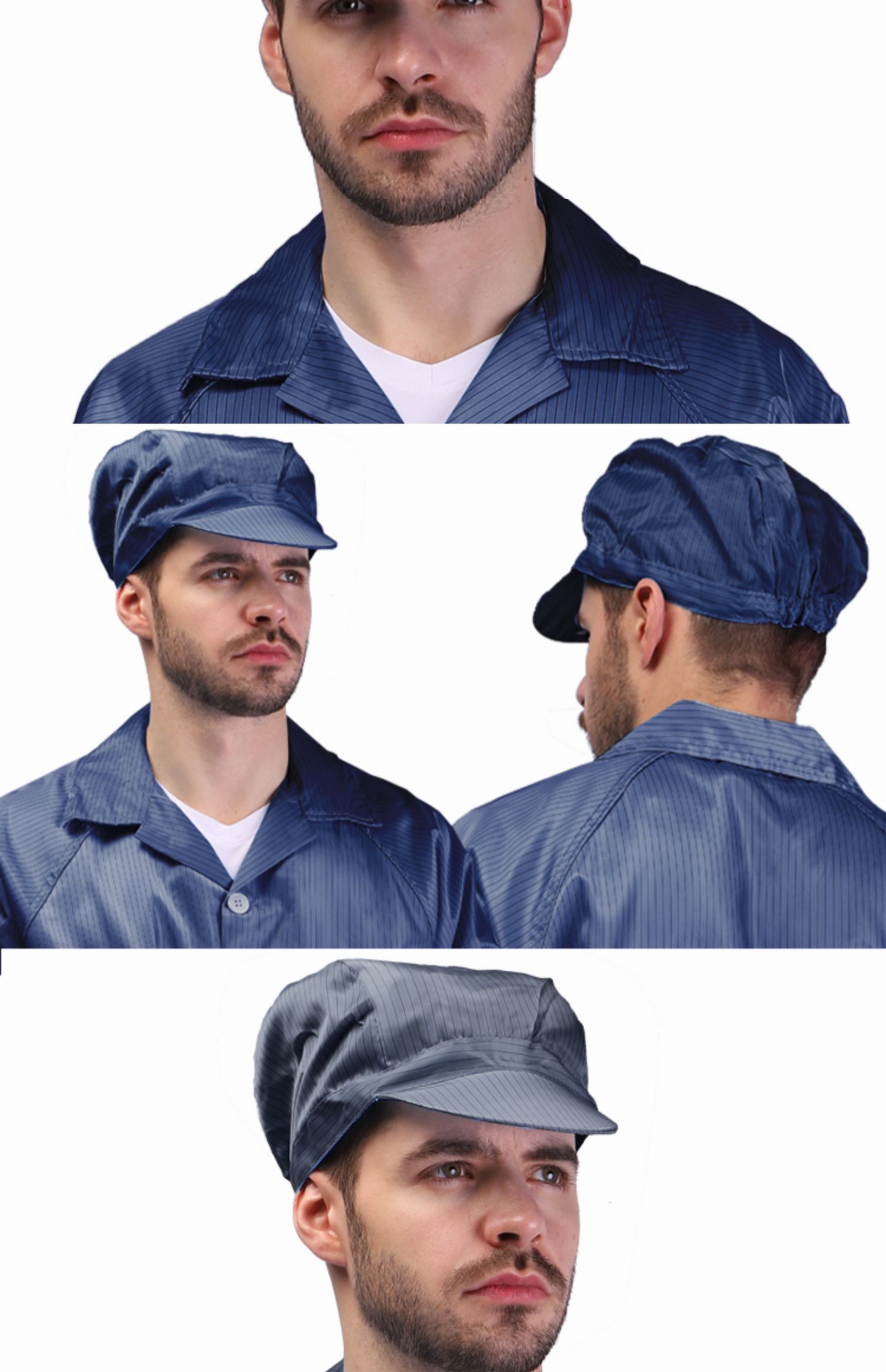 防静电帽子工帽食品车间劳保帽工作帽防尘女蓝色无尘男白色可水洗