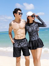 Couple swimsuit female summer conservative cover belly thin size fat mm long sleeve sunscreen 2021 new fashion hot spring