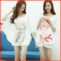 Summer Korean version student cute sweet and beautiful cartoon short sleeve shorts pyjamas woman cotton thin and loose home suit suit