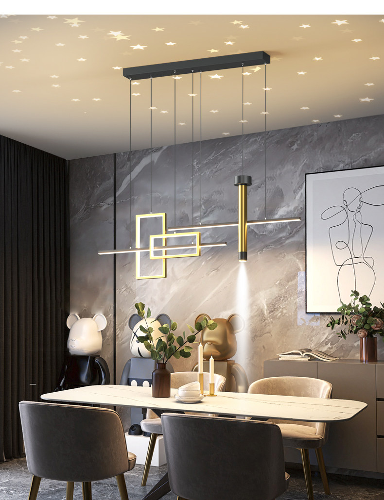 Ресторан люстра 轻奢餐厅吊灯个性创意长条餐桌饭厅灯艺术时尚网红满天星led灯具