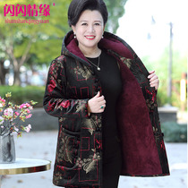 200 Jin fat mother winter hooded loose cotton clothes plus fat plus size middle-aged and elderly foreign loose coat women