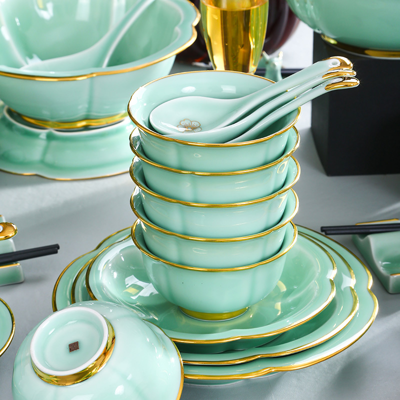 Red xin dishes suit Chinese style up phnom penh high - end dishes combination of jingdezhen ceramic celadon tableware suit wing chun