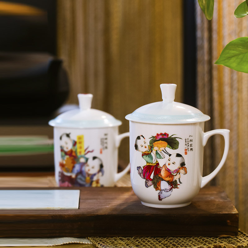 Red xin jingdezhen ipads porcelain cup with cover cup cup office auspicious gift of 4 times