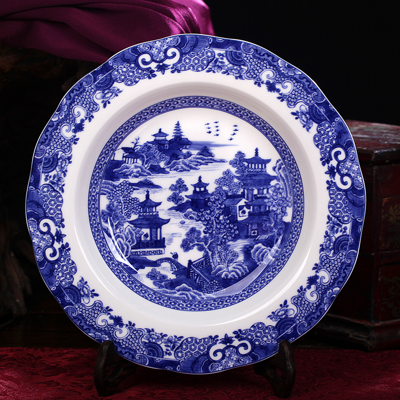 European export porcelain in the the qing dynasty blue - and - white 】 loft classical garden landscape of west lake Chinese bowl of compact ipads porcelain tableware