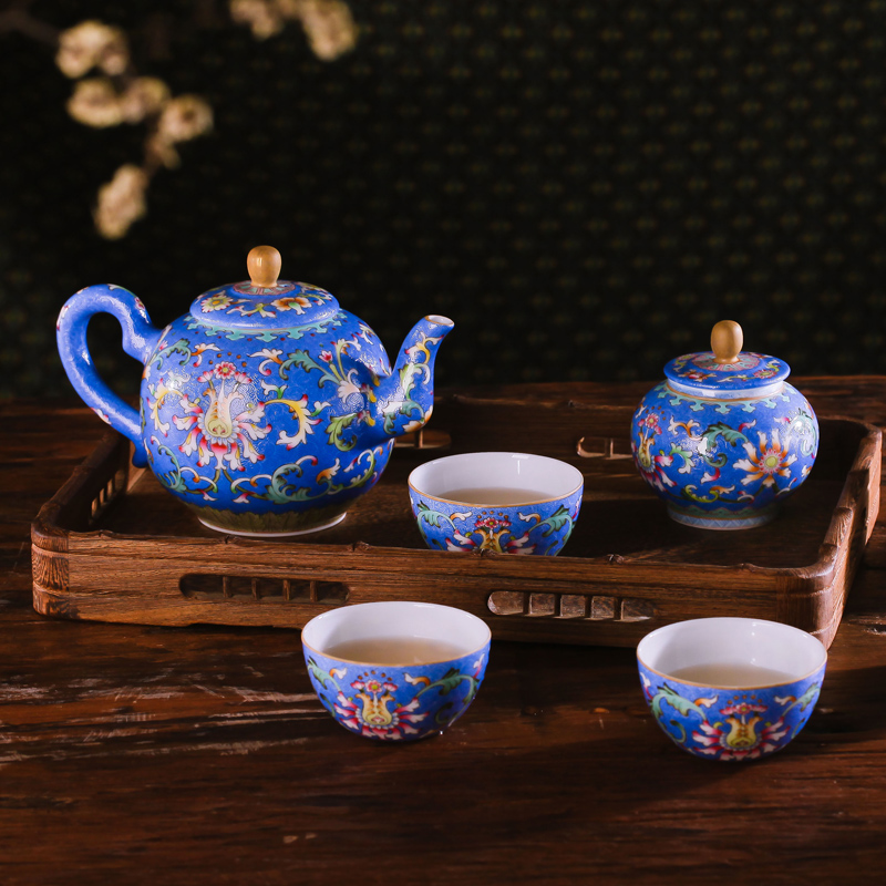 Red xin jingdezhen hand carved flowers/climbing flower/rolling way famille rose tea, collect 8 head palace imperial porcelain tea set