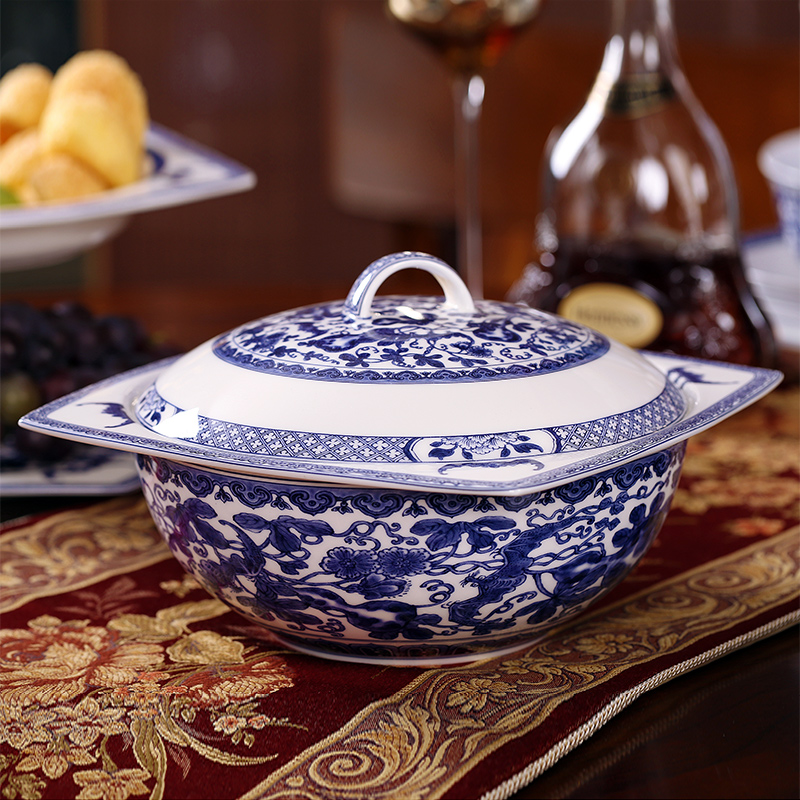 Red xin ceramic household of Chinese style dishes suit jingdezhen blue and white porcelain tableware portfolio ipads bowls plates gifts