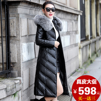 Genuine leather down jacket womens mid-length slim slim 2020 new Haining sheepskin fox fur collar thick coat