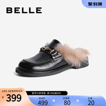 Thyme Malls Tongan Bull Leather Leather leather Outer wearing Baotou Mueller shoes Half slippers 3UU34AH1