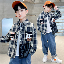 children's clothing boys' autumn shirt spring and autumn 2022 new large and medium size boys' autumn handsome plaid shirt trendy