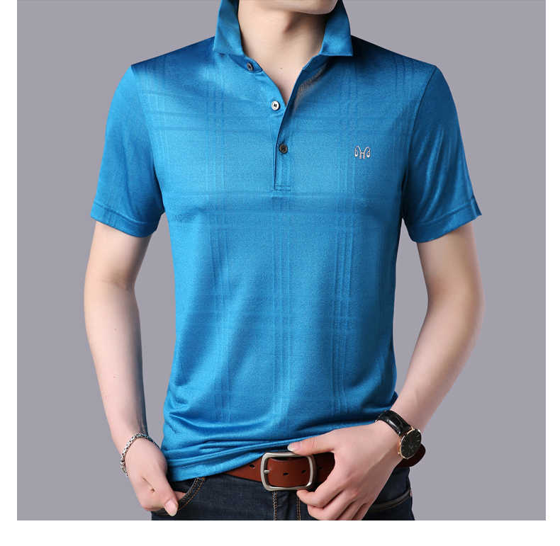 恒源祥2018夏季桑蚕丝纯色polo衫翻领短袖t恤男中年商务休闲体恤
