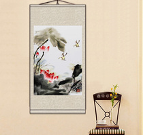 Yi Fei Xiang embroidery hand embroidery living room decoration hanging painting lotus peony modern Chinese vertical version of the entrance scroll gift