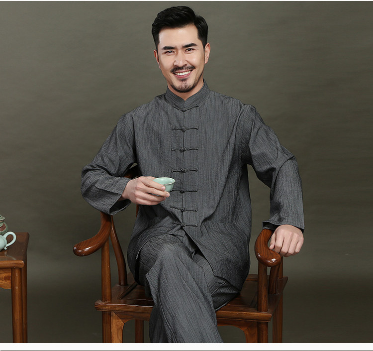 风亚麻套装男茶服中式盘扣禅服佛系汉服中山装男士唐装青年春