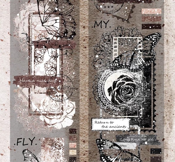 ♡海外マステ♡ 霖蓝汐原创手账  さん  怀旧拼貼（PET） 霖蓝汐10月新品原创复古手账胶带新品黑咖字母怀旧拼贴手账拼贴