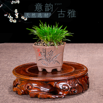 Root carving solid wood stone base vase wine altar fish tank Buddha statue ornaments bonsai craft stone base wooden support shelf