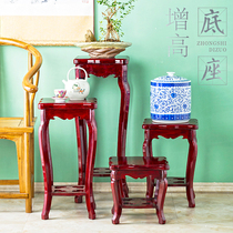 Flower pot wooden base bracket solid wood head flower stand stone fish tank Buddha statue crafts flower bracket vase wooden seat Square