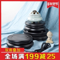 Electric rotating round wooden base vase flower pot fish tank wine altar stone solid wood crafts ornament bottom support