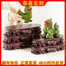 Oval long solid wood root carved stone can dig pot scenic artwork piece jade base wood button