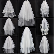 Brides veil headwear super fairy forest wedding props white fluffy yarn net red wedding certificate photo short veil