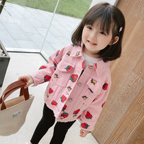 Girls spring dress 2021 new spring and autumn childrens denim jacket Korean short coat female baby Foreign strawberry