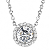 Moissanite round necklace pendant womens 1 carat imitation diamond pendant short collarbone chain 18K gold moissanite