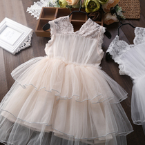 Girls dress Korean version of foreign style childrens clothing new childrens lace gauze summer dress little girl white princess skirt