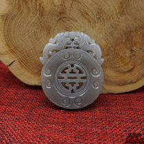 Natural Hetian jade Shuanglong birthday Qinghai material Kunlun material smoke green lucky pendant sweater chain car hanging jewelry