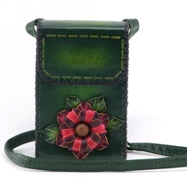 Mini small bag mouth red packet handmade female national windy genuine leather mobile phone bag small square bag minimalist girl bag Bull Leather Cosmetic Bag