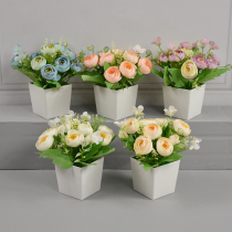 Simulation Korean tea rose pot scenery silk home decoration flower office placed cake decoration balcony masonry fake flower