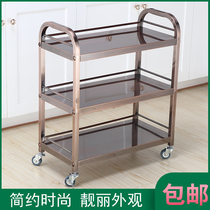 Stainless steel three-layer hot pot dish rack car Hotel dining table three-layer trolley Wine bowl chopsticks stew pot shelf dining car