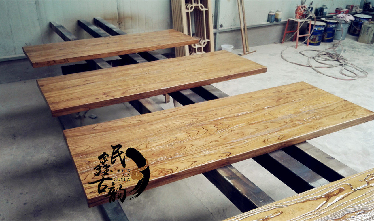 老榆木桌面田园风格吧台板复古风化餐桌飘窗板置物架厂家直销定制