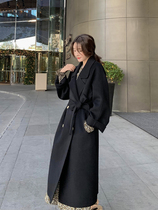 2021 autumn and winter new double-sided wool woolen coat cashmere long temperament loose Hepburn wind over the knee coat women