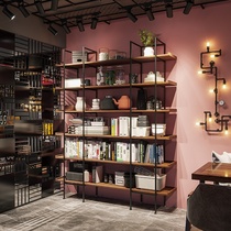 Nordic bookshelf shelf floor living room Iron multi-layer partition display rack simple solid wood bookcase loft shelf
