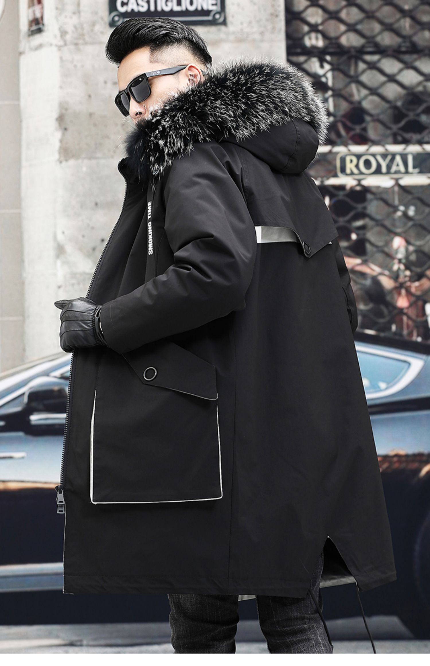 2019新款派克服男大衣中长款皮毛一体海宁皮衣皮草连帽冬季外套潮