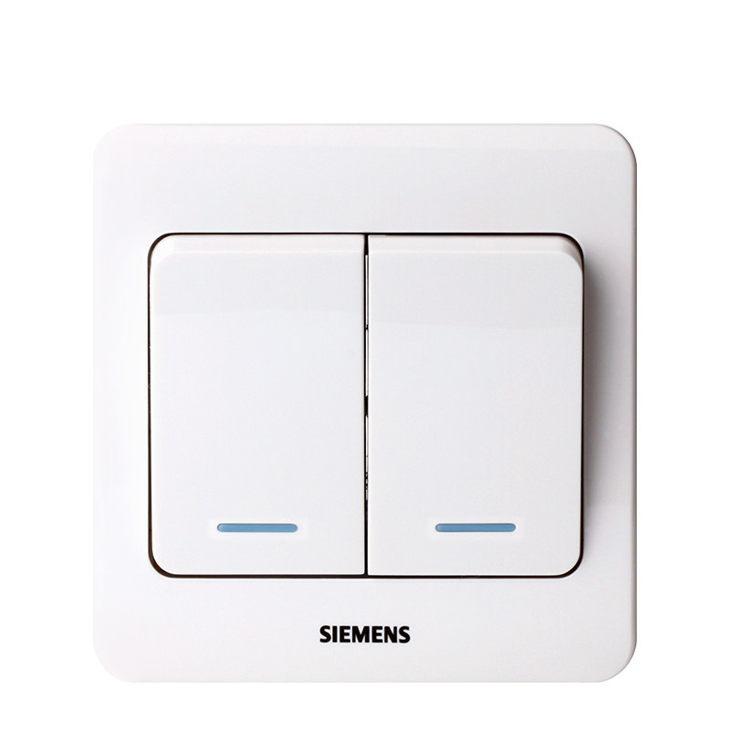西门子开关插座远景雅白双联电源开关面板86型双开双控开关带荧光