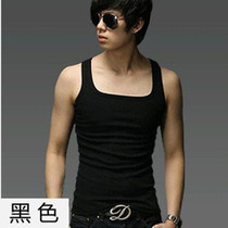 Summer I-shaped vest men cotton sports base shirt slim elastic solid color square collar Korean Tide tight