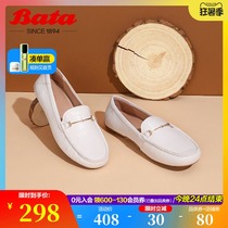 Bata large size single shoes womens autumn shopping mall new real sheepskin flat soft-soled beanie shoes loafers AE235CM0