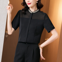 Professional Shirt Women Black 2021 Summer New Business Work Interview Shirt Chiffon Short Sleeve Ladies Top