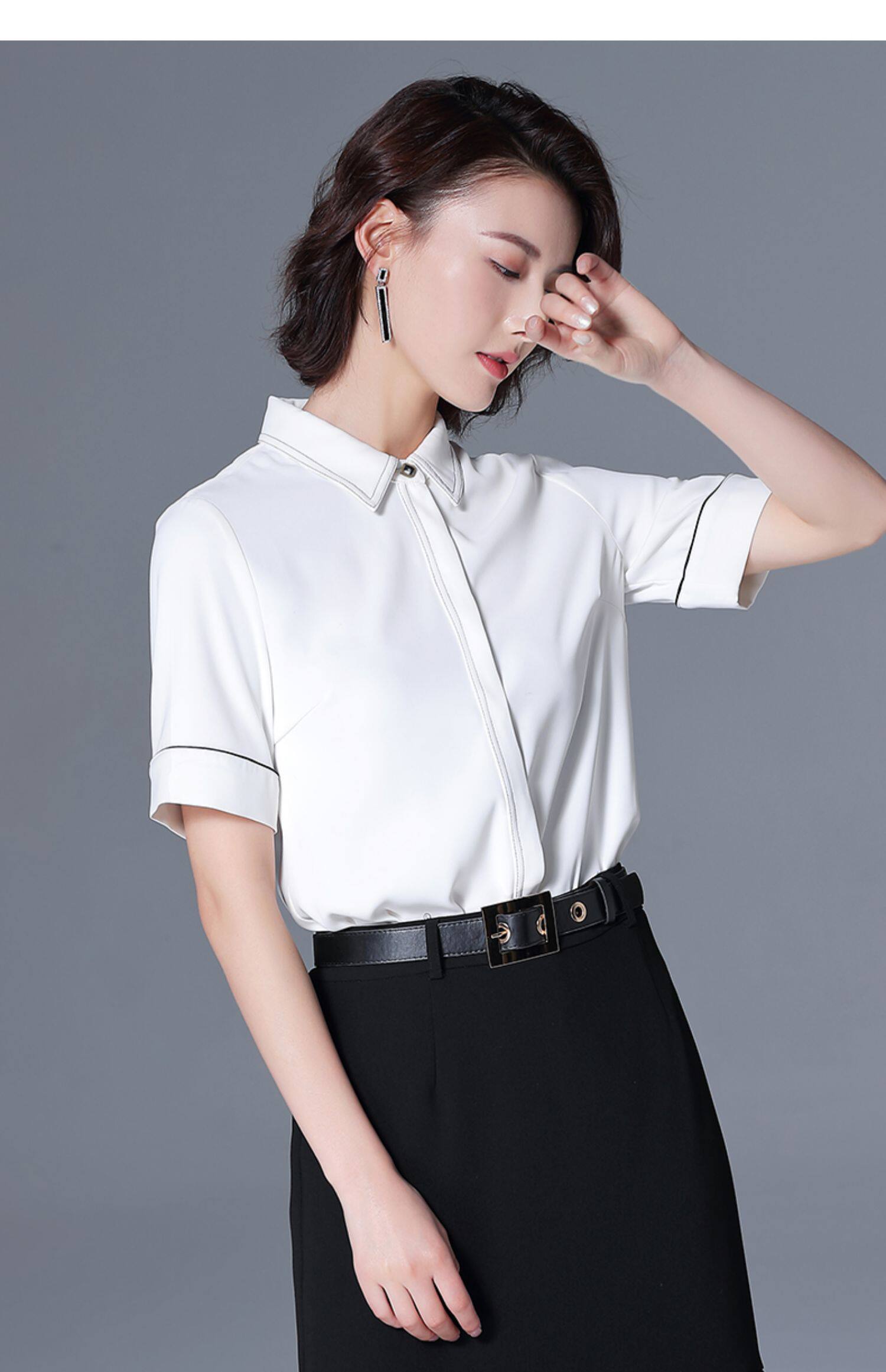 高端职业套装女夏气质职业装面试时尚短袖白衬衫女工作服正装套裙