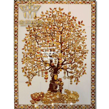 高清 抛晶砖抛金砖玄关发财树拼图壁画夜光瓷砖背景墙摇钱树招财树