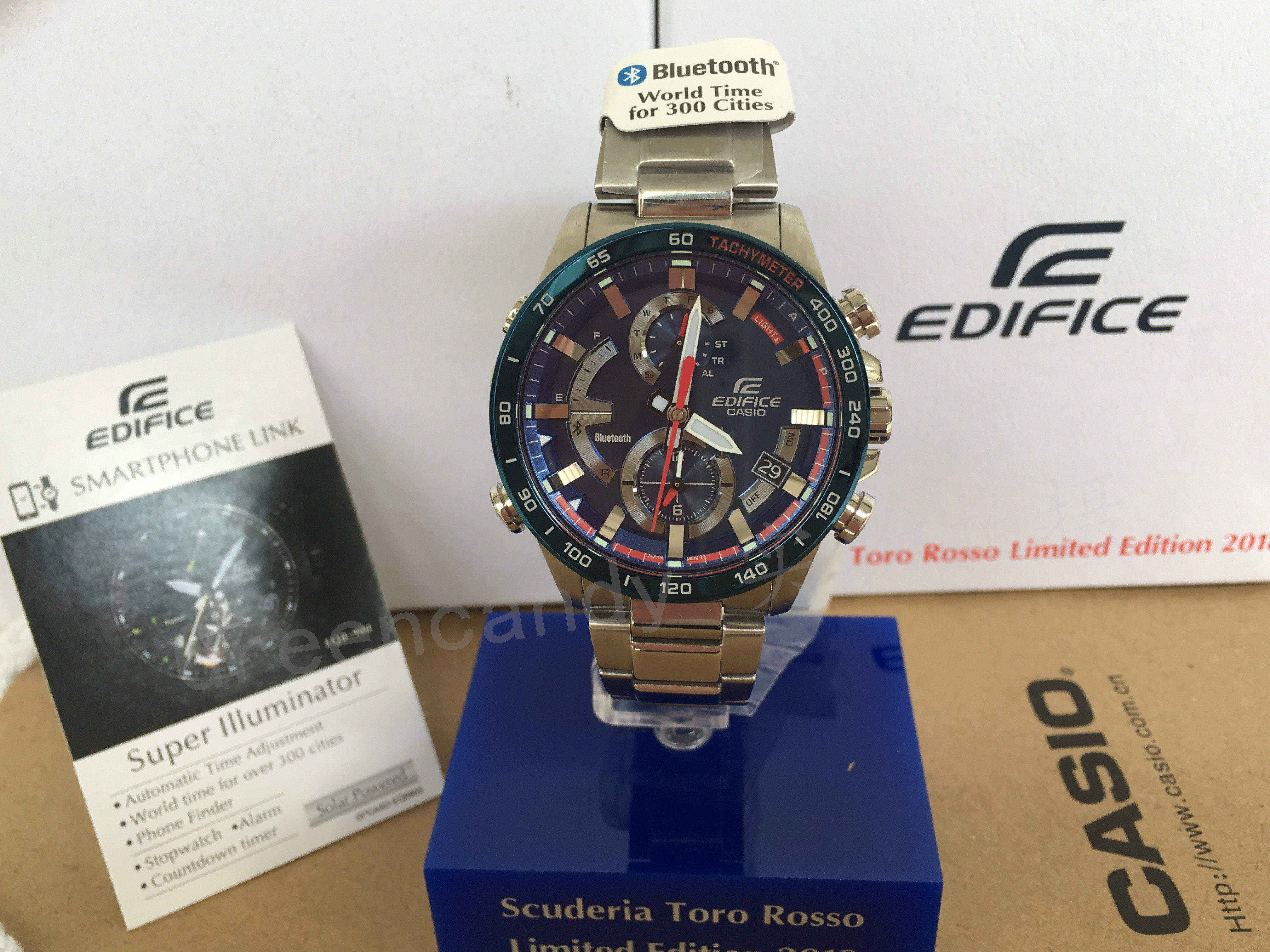 卡西欧新款限量版红牛赛车运动防水太阳能 蓝牙手表eqb-900tr-2a